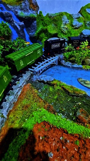This Mini Steam Train Crosses a Bridge Above a River & Waterfall#Shorts#Miniature#SteamTrain#Diorama