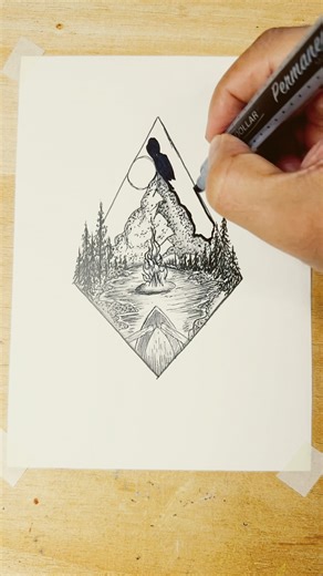 Inkscape Serenity: Mountain Night Campfire Art