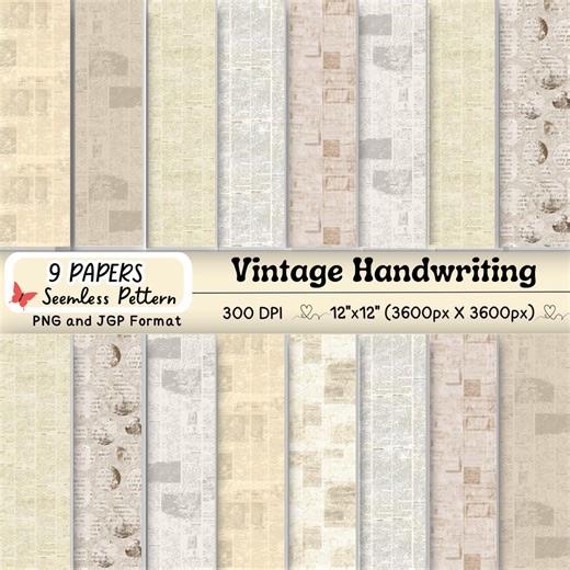 9 Old Handwriting Script Seamless Pattern | Timeless Written Digital Paper for Retro Creative Projects - Etsy