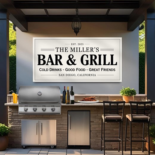 Bar and Grill Sign, Personalized Patio Wall Art, Custom Backyard & Outdoor Decor - Etsy