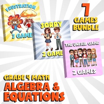 7 No Prep Math Games Bundle D - Algebra & Equations - Grade 4 Review Activity