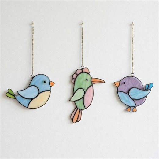 Silly Bird Stained Glass Pattern Set: Bird Suncatchers DIY (PDF/JPEG) - Etsy
