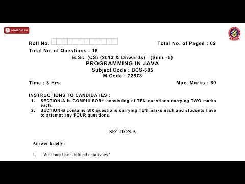 BSC 5TH SEM CS PROGRAMMING IN JAVA JAN 2021 | PTU