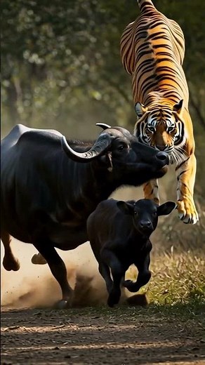Tiger Attacks Buffalo and Calf | Real Jungle Fight #animalrescue