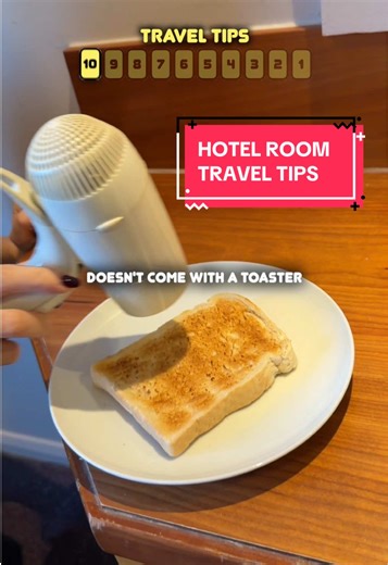 Travel tips and tricks for your next holiday. Hotel room ideas for your next vacation like how to make the most of your mini fridge and hairdryer toast ✈️ #traveltips #holidayideas #hotelroom #traveltok #minifridge