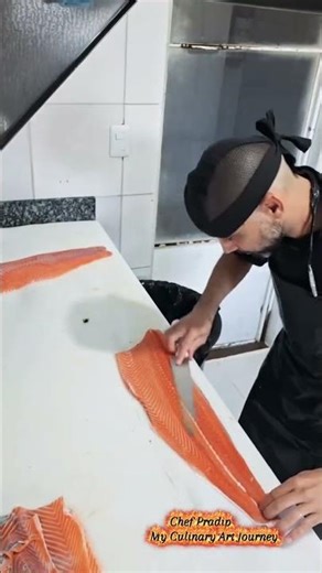 Satisfying salmon breakdown 🐟 Clean fillet, perfect debone, elegant sashimi plating! #salmonrecipe