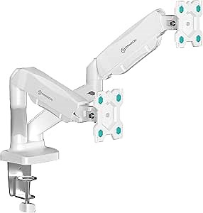 ONKRON Dual Monitor Mount for Two 13-32 Inch Screens up to 17.6 lbs (x2), Gas Spring Dual Monitor Arm Stand, VESA 75x75 & 100x100, Adjustable Double Monitor Mount with Swivel, Tilt, Rotation White