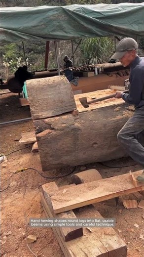 Hand-Hewing a Log into Squared Timber