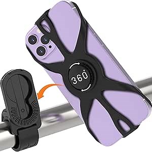 Bike Phone Holder, Motorcycle Cell Phone Mount- 360° Rotatable, Silicone Bicycle Phone Mount for Motorcycle Bicycle Scooter, for 15 Pro Max / 14/13, S10 and More 4.7-6.8" Phone