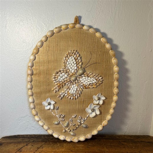 Vintage Butterfly and Flower Shell Picture: Retro Seashell Souvenir Art - Etsy
