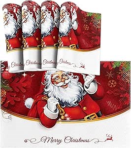 Naanle Christmas Holiday Placemats Set of 4, Santa Clause Heat-Resistant Washable Table Place Mats for Kitchen Dining Table Decoration