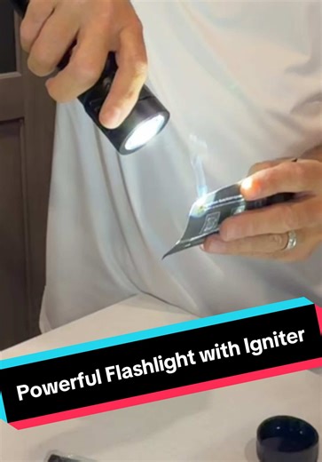 Skyfire Flashlighr with Igniter lens. Glass breaking, compression tested, waterproof. Power outage, survival, hunting, camping, fishing, home use. #hunting #camping #fishing #survival #outdoors