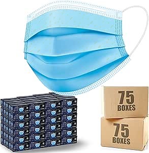 7500 Pcs Disposable 3 Ply Safety Face Mask for Protection - with Nanofiber Filter Lining Elastic Earloops, Lightweight Breathable Protective Anti-Dust Facial Masks Health School Office