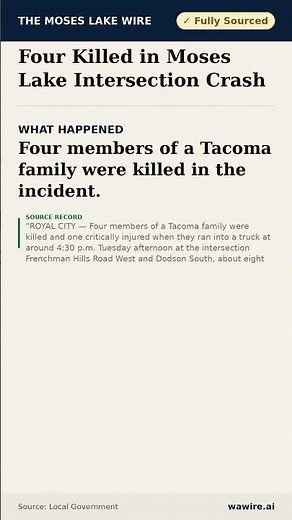 Four Killed in Moses Lake Intersection Crash #Shorts