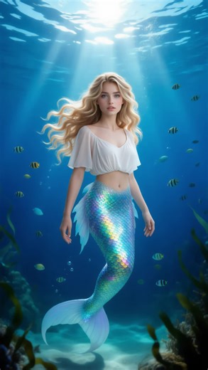 The gorgeous mermaid swimming in the ocean