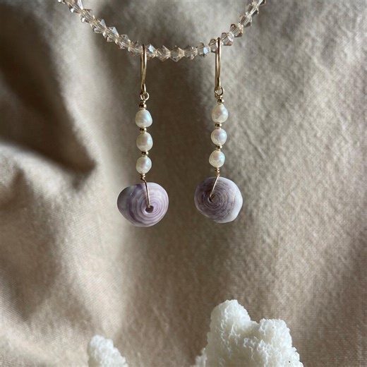 Hawaiian Puka Shell Earrings With Freshwater Pearls 14k Dangle Earrings - Etsy