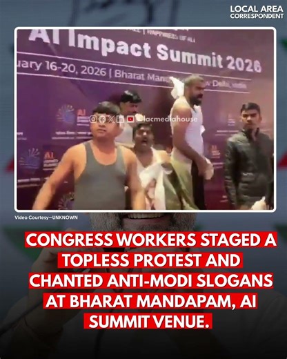 Congress workers staged a topless protest and chanted anti-Modi slogans at the AI Summit Venue.