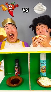 3.5M views · 33K reactions | Spicy Sauce vs whipped cream Emoji food Challenge Giant Castella #shorts #food #funny #foodblogger #mukbang | Huba후바 | Facebook
