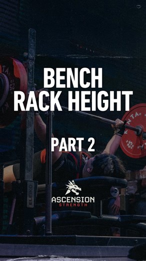 Ascension Strength on Instagram: "Part 2 - Rack height matters for the bench press Set it too high and you’re forced to reach, which can reduce: 1️⃣ Upper back tightness 2️⃣ Ribcage height 3️⃣ Overall stability due to lack of anchoring of the neck into the bench Altogether, this compromises your initial setup and consequently the execution suffers So where should you set the bar? An appropriate rack height lets you unrack with minimal movement — just a slight bend in the elbows. Less movement = 