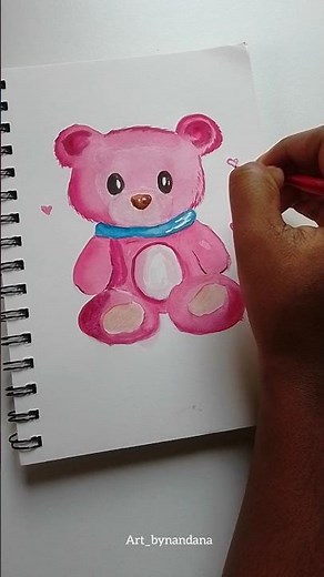 Cute Watercolour Teddy Bear Drawing | Easy Painting for Beginners 🧸🎨‪@art_bynandana‬ #shorts