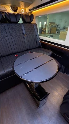 Electric folding table, a new VIP function. #VIPvan #VanCustomization #ToyotaCommuter #YontCharoen