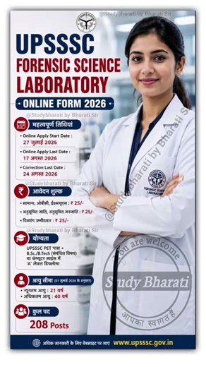 UPSSSC Forensic Science Laboratory Recruitment 2026 🔥| 208 Posts |Apply Online| PET Pass New Vacancy
