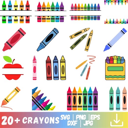 Crayon Split SVG Bundle, School Supplies Name Label Frame Cut File, Teacher Appreciation Gift, Kids Back to School Cricut & Silhouette - Etsy