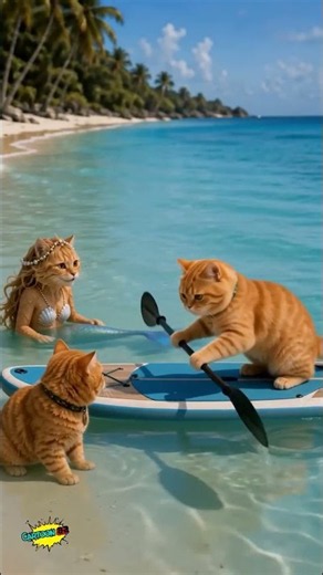 Gino's beach adventure took a magical turn! 🧜‍♀️🐱🌊 #funnycats #mermaid #vacation