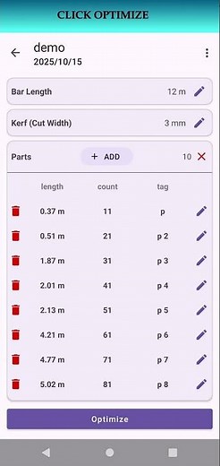 Bar Cutting Optimizer App - Linear Material cutting optimization