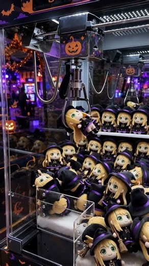 Winning a Halloween Witch Plush from a Claw Machine
