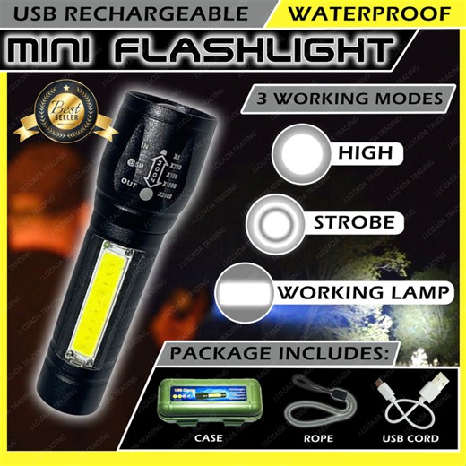 RECHARGEABLE MINI LED FLASHLIGHT - Made with High Quality Aluminum Alloy Waterproof Rechargeable Mini LED Flashlight with free USB Cord and Rope Keychain, Compact Small and Light Weight - BS0202 | Lazada PH
