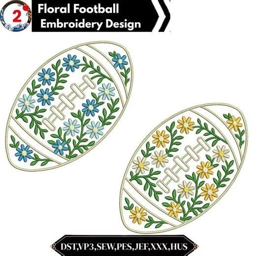 Floral Football Embroidery Design | Football With Flowers Machine Embroidery Files | Sports Floral Design | Instant Download - Etsy