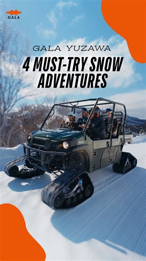 Don’t ski? You can still have an unforgettable snow day in GALA⛄️ 1. SnowBuggy A thrilling 4WD ride to a remote viewpoint only this vehicle can reach, with amazing views of Yuzawa Town and the Snow Country Valley. 2. MoonBike Tour An electric snow motorbike that’s easy if you can ride a bicycle, guided by friendly instructors with spectacular winter views. 3. SnowKart Tour Drive your own electric kart through GALA’s winter scenery. Stable, beginner-friendly, and fully guided. (12 ) 4. Snowmobile