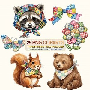 Cute Summer Animals Clipart Bundle PNG, Kawaii Animal Graphics Set,