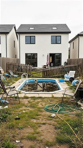 UK Budget Friendly Backyard Swimming Pool Tranformation#beforeafter #timelapse #backyard #ytshorts