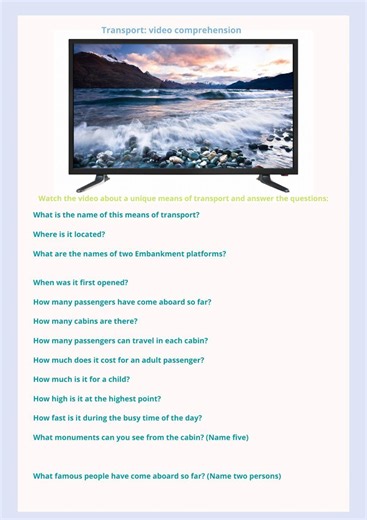 Transport: Video comprehension lesson worksheet