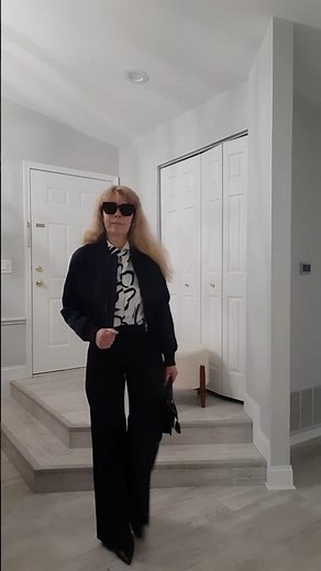 Outfit Idea A white & black button-down shirt paired with high-rise black trousers #fashion #classic