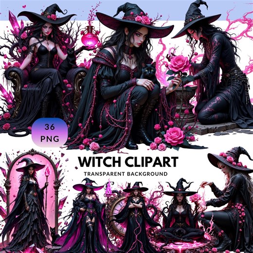 Witch Clipart Bundle, Gothic Witch PNG, Steampunk Fantasy Art, Dark Magic Graphics, Pagan Digital Ephemera, Scrapbook Images. - Etsy
