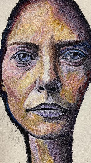 3.7K views · 1.2K reactions | Two weeks in 90 seconds… the main part of the embroidery portrait is done. I know some of you have been keen to watch me work, so here are little snippets thrown together to hopefully give you some insights into the process. @herlastportrait #facesagainstfemicide #herlastportrait #embroideryartist #fiberartist #textileartist #portraitartist #femicide #threadwork #bruised | Janine Heschl - Textile Wildlife Art | Facebook