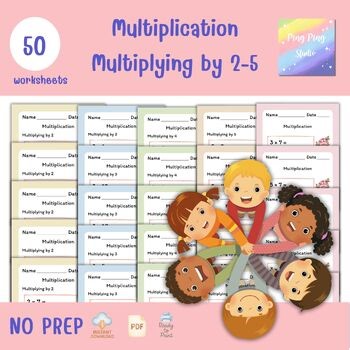 Multiplication Worksheets 2 to 5 | Times Tables Practice | 50 NO PREP Pages