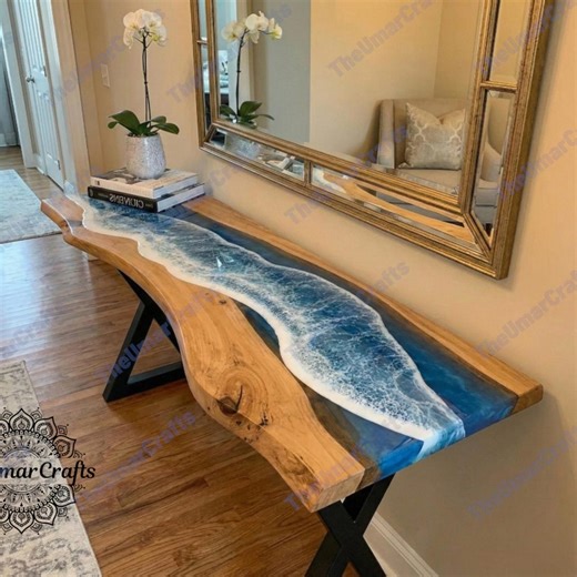 Ocean Resin Console Table, Blue Epoxy River Entryway Table, Coastal Home Decor - Etsy