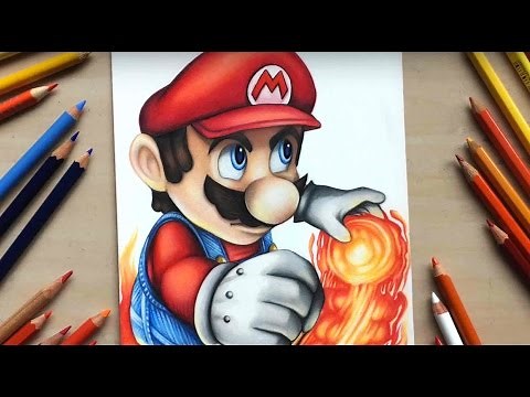 Drawing Mario from Nintendo using coloured pencils