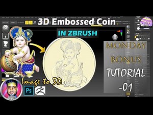 3D Embossed Coin in ZBrush | 2d Image to 3D | Monday Bonus -01 | Janmashtami Special #laddugopal