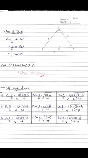 Class 11 Solutions of triangle ke revision notes #oneshotrevision #revisionnotes