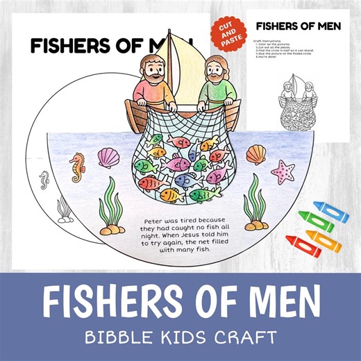 Fishers of Men Craft Printable | Bible Story Activity for Kids | Sunday School | Jesus Cut Glue Worksheet - Etsy