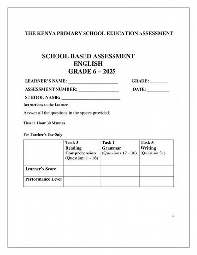 Grade 6 English Mid Term 2 2025 Exam