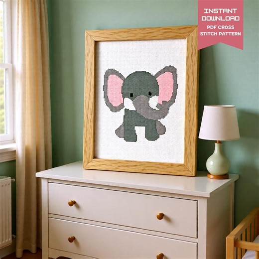 Cute Elephant Cross Stitch Pattern | Jungle Nursery PDF | Instant Download Animal Embroidery Chart for Beginners - Etsy