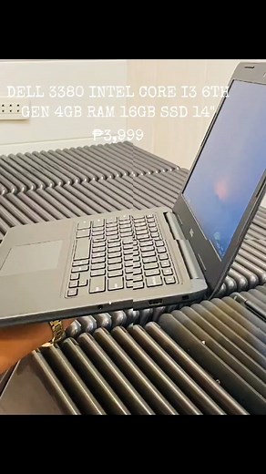 LAPTOP DELL 3380 INTEL CORE I3 6TH GEN 4GB RAM 16GB SSD 14 INCHES ,INSTALLMENT AVAILABLE !! 🔖 PROMO PRICE : PHP 3,999.00 🔖 PROMO PRICE : PHP 3,999.00 𝐅𝐔𝐋𝐋 𝐒𝐏𝐄𝐂𝐈𝐅𝐈𝐂𝐀𝐓𝐈𝐎𝐍𝐒 : ▶ Model : DELL 3380 ▶ Processor : INTEL I3 6TH GEN ▶ Memory : 4GB ▶ Storage : 16GB SSD ▶ Screen Size : 14"Screen size ▶ Built in Camera ▶ Built in WIFI ▶ Built in Speaker ▶ Good keyboard 𝐏𝐎𝐑𝐓𝐒 : ▶ 2 USB ▶ Audio ▶ HDMI ▶ SD CARD 𝐏𝐀𝐂𝐊𝐀𝐆𝐄 𝐈𝐍𝐂𝐋𝐔𝐃𝐄𝐃 : ▶ Laptop ▶ With FREEBIES 𝐅𝐑𝐄𝐄𝐁𝐈𝐄𝐒