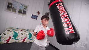 World Tech Toys Mike Tyson Kids Boxing Set – Punching Bag with Sound FX + Autographed Boxing Gloves for Kids – Adjustable, Compact Training Kit