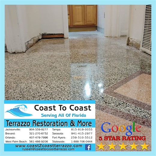 🤷‍♂️ Old terrazzo floors aren’t lost, they’re just waiting for a proper restoration. We remove layers of grime, glue, and damage to reveal a fresh, polished finish. 💪 Tough on stains, gentle on your floors 🔧 Skilled in terrazzo-only repair and refinishing ⭐⭐⭐⭐⭐ Trusted by customers across the state 📍 Local teams in Tampa, Sarasota, Fort Myers, and more 📞 Get a free quote and see why people choose Coast to Coast Terrazzo ☎️ 1-833-TER-RAZO That's 1-833-837-7296 👇👇👇 BEFORE & AFTER PHOTOS 👇